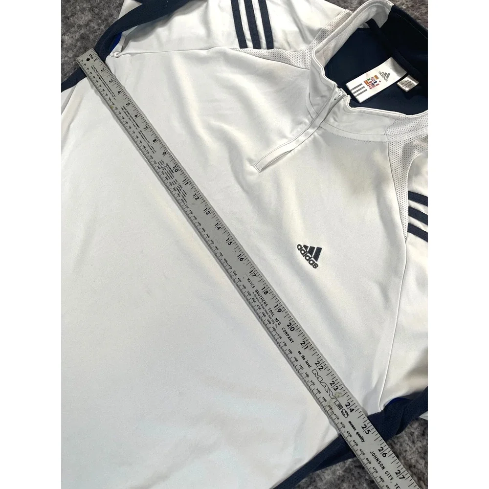 Vintage Adidas Clima Cool Mens 2XL Quarter Zip Running Shirt White Blue